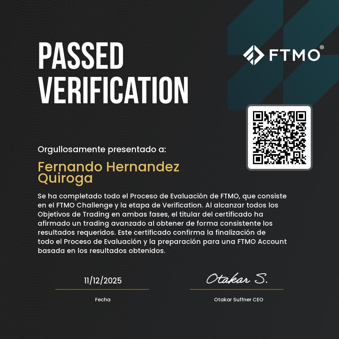 Certificado FTMO Verification · Fernando Hernández Quiroga · Diciembre 2025